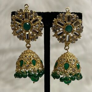 Green Gold Jhumki Earrings